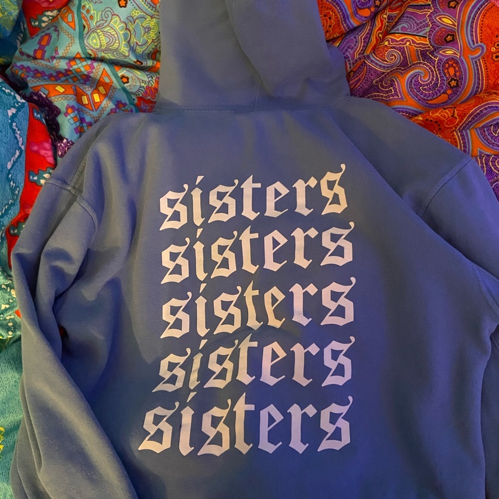 james charles merch! blue sisters hoodie!